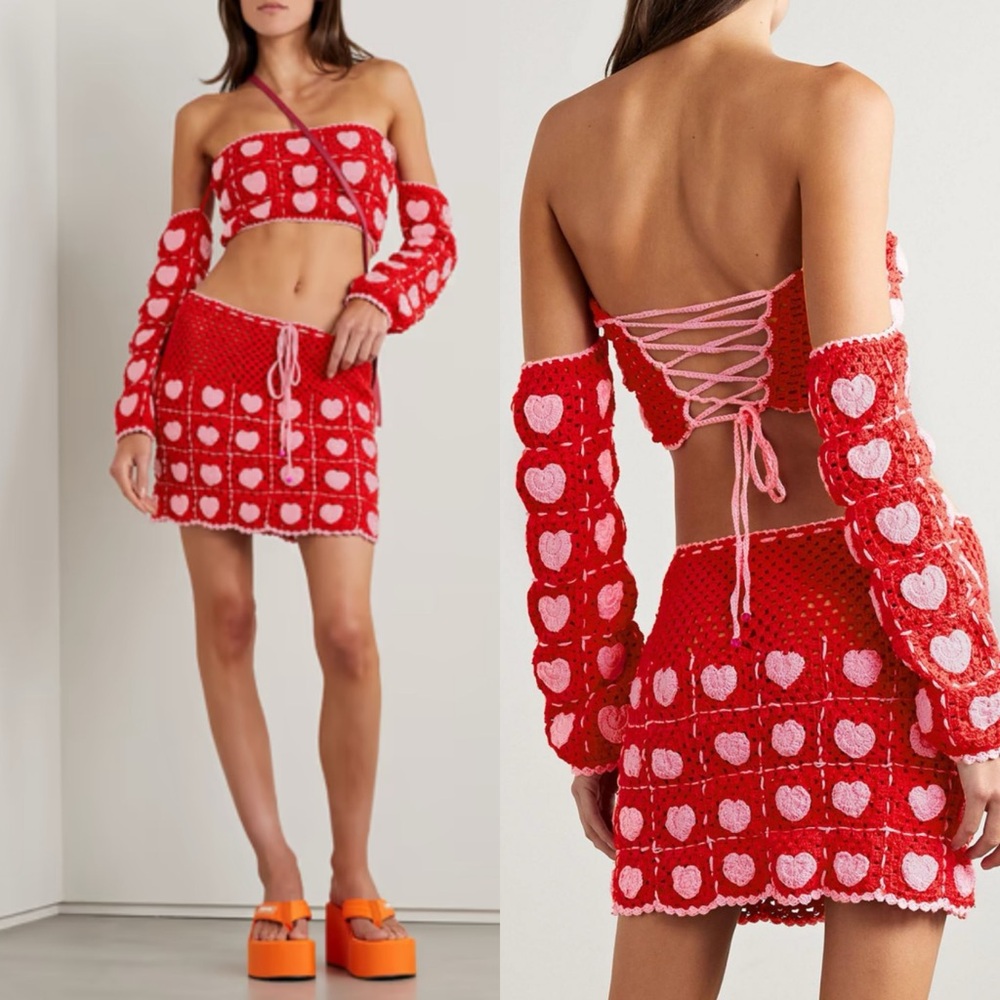 Alix Pinho Heart crochet Crop Top in Red Size Small NEW! New with tags!